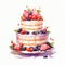 Watercolor Style Cake With Berries And Ice Cream