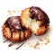 Watercolor Style Coconut Donuts With Chocolate Sauce Art
