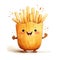 Watercolor-Style cute french fries character with White Background