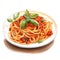 Watercolor-Style Delicious Plate of Spaghetti Bolognese with White Background