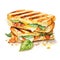 Watercolor-Style grilled panini sandwich with White Background