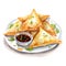 Watercolor-Style Plate of Samosas with White Background