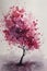 Watercolor Style Redbud Tree Painting with Minimalistic Design .