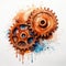 Watercolor-Style rusty gears waste with White Background