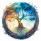 Watercolor style tree of life, mythological sacred tree, spiritual life concept. Generative AI