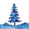 Watercolor style XMAS pine tree and snow isolated illustration of Christmas New Year. Blue color. Brush painting