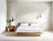 Watercolor of Stylish minimal bedroom with platform clean neutral calming