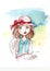 Watercolor stylized girl in a hat