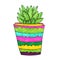 Watercolor succulent in a ceramic flower pot. Green plant.