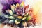 watercolor succulent painting, with abstract background and vibrant colors