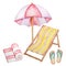 Watercolor summer beach set, vacation, sea, tropic