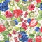 Watercolor summer berries seamless pattern. Fruits, strawberries, blueberries texture on white