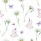 Watercolor summer chamomile meadow flowers seamless pattern