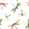 Watercolor summer dragonfly insect colourful seamless pattern