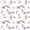 Watercolor summer dragonfly insect colourful seamless pattern