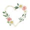 Watercolor summer floral fields golden geometrical heart wreath with daisy narcissus rose flowers