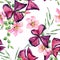 Watercolor summer flowers seamless pattern, violet floral texture. Oxalis botanical wallpaper