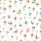 Watercolor summer seamless pattern with  pretty meadow flowers and butterfly. Hand drawn wildflowers and insects. Herbs paper.