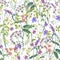 Watercolor summer wildflowers seamless pattern