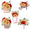 Watercolor sunflower and poppy floral bouquets clipart