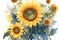 Watercolor sunflowers background, abstract flowers made from watercolor paint splashes
