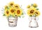 Watercolor sunflowers bouquet, hand painted sunflower bouquets with greenery. Sunflower Farmhouse decor.