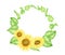 Watercolor sunflowers frame. Hand painted wreath with yellow farm flowers and leaves isolated on white background. Round