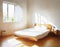 Watercolor of Sunny minimal bedroom with cozy floor mattress by