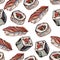 Watercolor sushi seamless pattern
