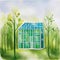 Watercolor of Sustainable green eco friendly building