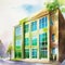 Watercolor of Sustainable green eco friendly building