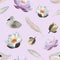 Watercolor swans waterlilies seamless pattern Birds swans, flowers feathers