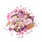 Watercolor sweets collection. Watercolor image of a compositions of sweets, cakes and envelope. Valentine`s Day. Perfect