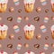 Watercolor sweets and desserts seamless pattern. Hand painted birthday treats- cake, cupcake, cookie, chocolate candy, isolated