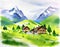 Watercolor of swiss alpine village technology