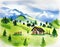 Watercolor of swiss alpine village technology