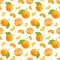 Watercolor tangerine seamless pattern. Hand drawn botanical illustration of mandarin fruits with leaves. Citrus orange