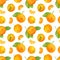 Watercolor tangerine seamless pattern. Hand drawn botanical illustration of mandarin fruits with leaves. Citrus orange