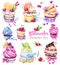 Watercolor tasty dessert set. Original hand drawn illustration. Colorful tasty picture. Lovely sweet collection for you