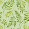 Watercolor tea tree leaves seamless pattern. Hand drawn illustration of Melaleuca. Medicinal plants isolated on pastel green