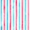 Watercolor teal blue pink stripes on white background. Colorful striped seamless pattern