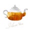 Watercolor teapot illustration. Cafe and tea bar picture. Glassy teapot with tea.