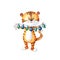 Watercolor tiger with Christmas garland of lamps. Cute animal for New Year.