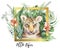 Watercolor tiger illustration and summer paradise tropical leaves jungle print with frame. Palm plant and flower