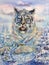 Watercolor tiger zodiac symbol of the year 2022. Tiger on a fairytale winter snow background. New year and merry christmas illust