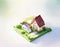Watercolor of Tiny cute isometric house soft smooth lighting soft color