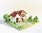 Watercolor of Tiny cute isometric traditional house soft smooth lighting soft color