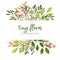 Watercolor tiny floral elements, the stripe banner