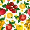 Watercolor tomato seamless pattern with flower