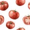 Watercolor tomato seamless pattern. Hand painted food isolated on white background. Autumn harvest festival. Botanical
